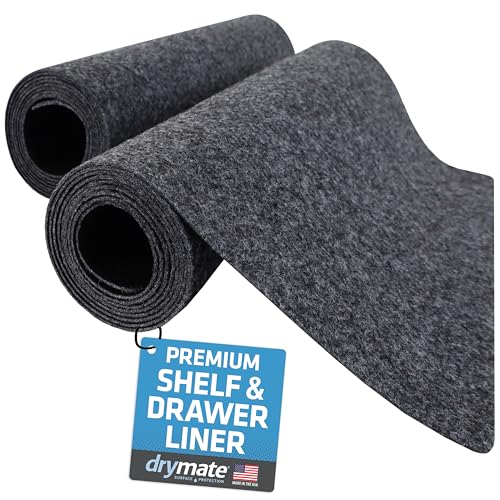 Drymate Premium Luxury Shelf & Drawer Liner, Thick Cushioned Fabric, Non-Adhesive, Absorbent, Waterproof, Slip-Resistant, Liners for Kitchen Cabinets, Cupboards (USA Made)(12”x59”)(2-Pack)(Charcoal) - Image 1