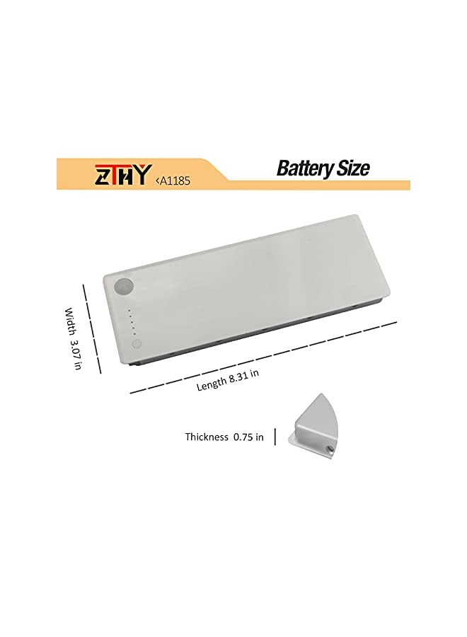ZTHY A1185 Laptop Battery For Macbook 13" A1181 (Mid. / Late 2006, Mid. / Late 2007, Early/Late 2008, Early/Mid. 2009) Ma254 Ma255 Mb402 Ma566 Ma561 Ma699 Ma561 Ma561Fe/A Ma561G/A Ma561J/A White - Image 5
