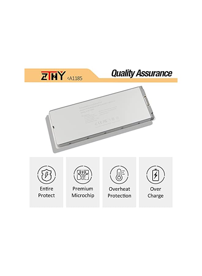 ZTHY A1185 Laptop Battery For Macbook 13" A1181 (Mid. / Late 2006, Mid. / Late 2007, Early/Late 2008, Early/Mid. 2009) Ma254 Ma255 Mb402 Ma566 Ma561 Ma699 Ma561 Ma561Fe/A Ma561G/A Ma561J/A White - Image 3