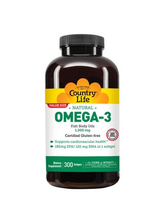 Country Life Omega-3 Fish Oil Supplement, 1000mg, 180mg EPA & 120mg DHA, Fish Oil Concentrate with Lemon Flavor, Burpless, 300 Softgels, Certified Gluten Free - pzsku/Z9A530C32FC24F273AAFBZ/45/_/1735908002/3edb8d2b-2147-4d1d-8a80-08dcba942b36