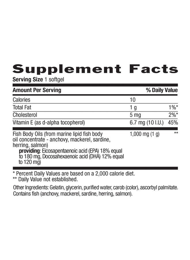 Country Life Omega-3 Fish Oil Supplement, 1000mg, 180mg EPA & 120mg DHA, Fish Oil Concentrate with Lemon Flavor, Burpless, 300 Softgels, Certified Gluten Free