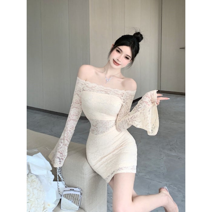 Generic Socialite off-shoulder lace dress women's autumn new bottoming close -fitting slimming elegant sexy hip short skirt | Best Price UAE | Dubai, Abu Dhabi Generic Socialite off-shoulder lace dress women's autumn new bottoming close -fitting slimming elegant sexy hip short skirt | Best Price UAE | Dubai, Abu Dhabi