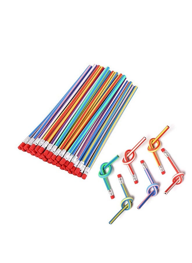 OJYUDD Flexible Bendy Pencil, 35 Pcs Flexible Soft Pencil Colorful Stripe Soft Pencils With Eraser As Gift For Students Or Children - Image 1