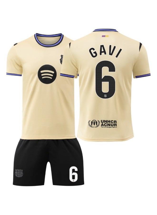 Barcelona 2025-2026 season #6 GAVI football jersey shorts set children's size and adult size, a gift for fans and friends - Image 1