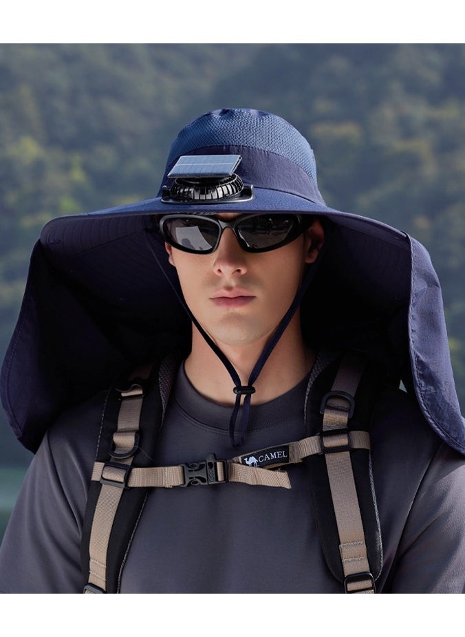 Loquat Solar Fan Hat Wide Brim Sun Hat Solar Fan Hat with Solar Fans Built in  Fishing Hat with Fan for Men Waterproof Outdoor Hiking Camping Fishing Hat Nave Blue  - Image 1