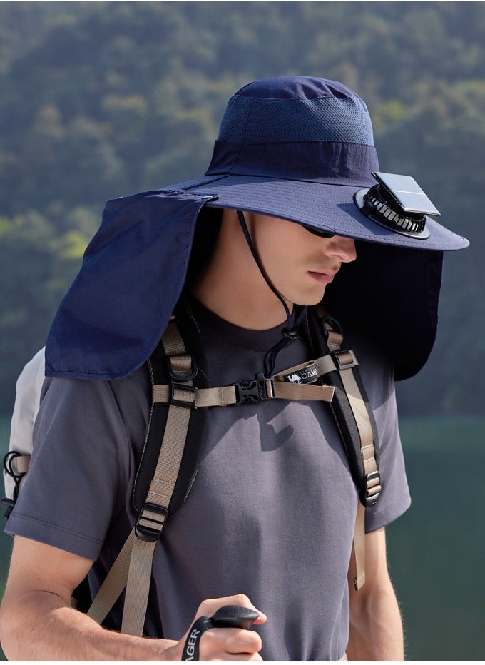 Loquat Solar Fan Hat Wide Brim Sun Hat Solar Fan Hat with Solar Fans Built in  Fishing Hat with Fan for Men Waterproof Outdoor Hiking Camping Fishing Hat Nave Blue  - Image 2