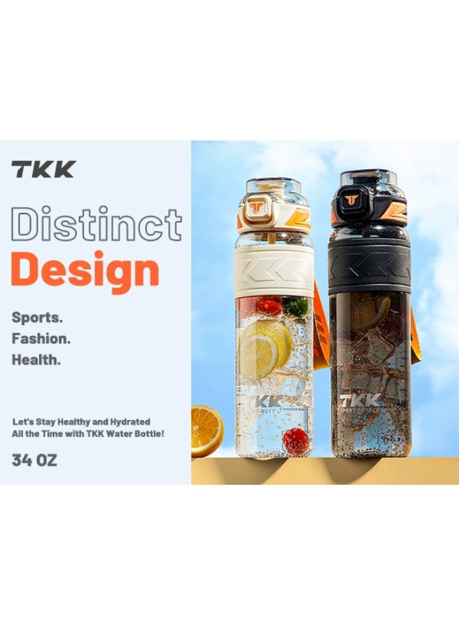 TKK 1000ml Tritan Plastic Water Bottle with Straw and BPA Free with Rope Easy to Carry | Blue - Image 4