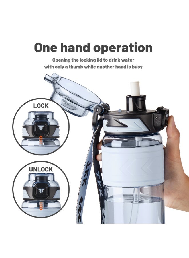 TKK 1000ml Tritan Plastic Water Bottle with Straw and BPA Free with Rope Easy to Carry | Blue - Image 5