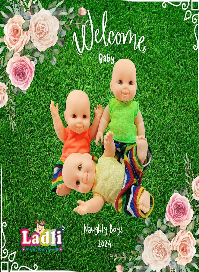 Ladli® Real Babies Toy,The Best Gifts for Girls and Boys Small Doll for 3 Brother Realistic Baby Boy Doll LookRotatable Legs Arms 16 cm Pack of 3 - Image 3