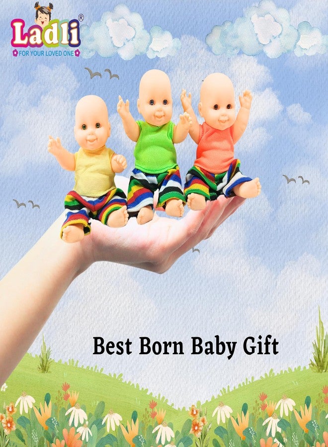 Ladli® Real Babies Toy,The Best Gifts for Girls and Boys Small Doll for 3 Brother Realistic Baby Boy Doll LookRotatable Legs Arms 16 cm Pack of 3 - Image 4