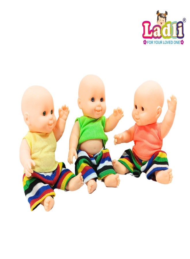 Ladli® Real Babies Toy,The Best Gifts for Girls and Boys Small Doll for 3 Brother Realistic Baby Boy Doll LookRotatable Legs Arms 16 cm Pack of 3 - Image 2