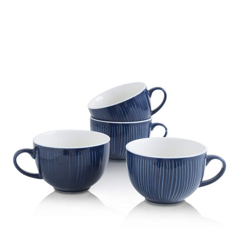 KOOV Jumbo Soup Mug Soup Bowls with Handles Microwave Safe Ceramic Soup Mugs with Handles Jumbo Mug Set of 4 24 Ounce Aegean
