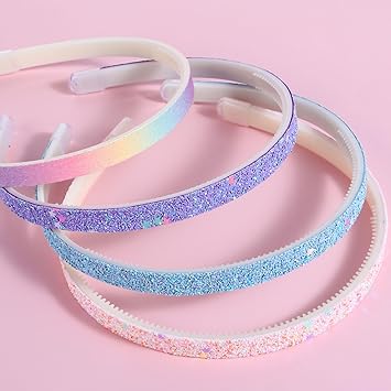 COMNICO 4pcs Glitter Girls Headbands Sweet Cute Sparkly Star Hairband Bling Confetti Rainbow Headpiece Plastic Non Slip Hair Bands with Teeth Colorful Hair Accessories for Teens Children Women - Image 3