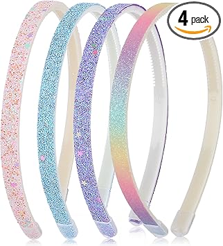 COMNICO 4pcs Glitter Girls Headbands Sweet Cute Sparkly Star Hairband Bling Confetti Rainbow Headpiece Plastic Non Slip Hair Bands with Teeth Colorful Hair Accessories for Teens Children Women - Image 1