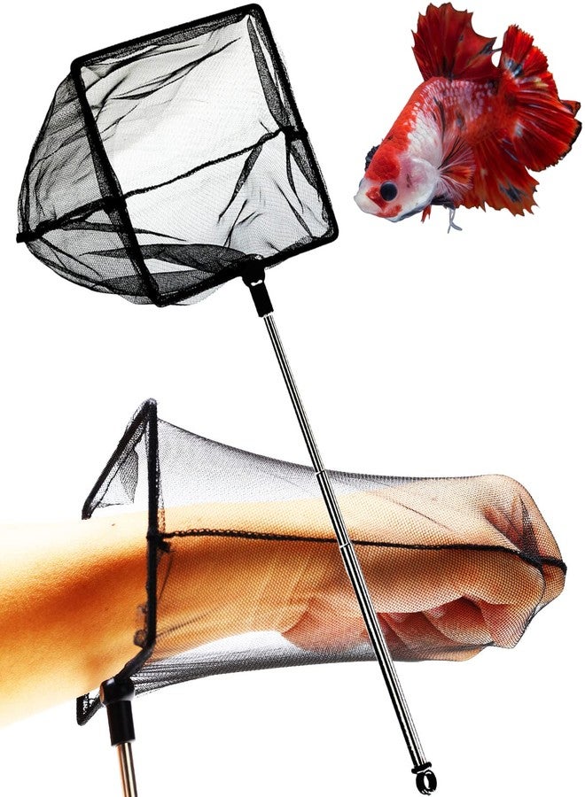 CORISRX Aquarium Betta Fish Net Protect Delicate Fin, Soft Fine Deep Mesh Scooper w/Sturdy Extendable 7~14 Inch Stainless Steel Long Handle for Shrimp Fish Tank Small Pond & Pool (6 Inch Aquarium net) - Image 1