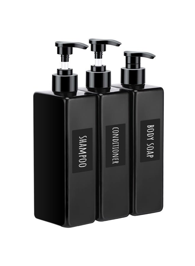 Segbeauty Shower Refillable Dispenser, 3pcs 16.9oz 500ml Pump Press Bottles with Labels, Empty Reusable Plastic Soap Dispenser Bathroom Shower Containers for Body Wash Shampoo Conditioner Lotion Black - Image 1