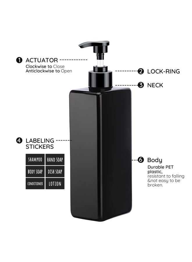 Segbeauty Shower Refillable Dispenser, 3pcs 16.9oz 500ml Pump Press Bottles with Labels, Empty Reusable Plastic Soap Dispenser Bathroom Shower Containers for Body Wash Shampoo Conditioner Lotion Black - Image 3