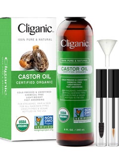 Cliganic Cliganic USDA Organic Castor Oil, 100% Pure (8oz with Eyelash Kit) - For Eyelashes, Eyebrows, Hair & Skin | Natural Cold Pressed Unrefined Hexane-Free  - Image 1