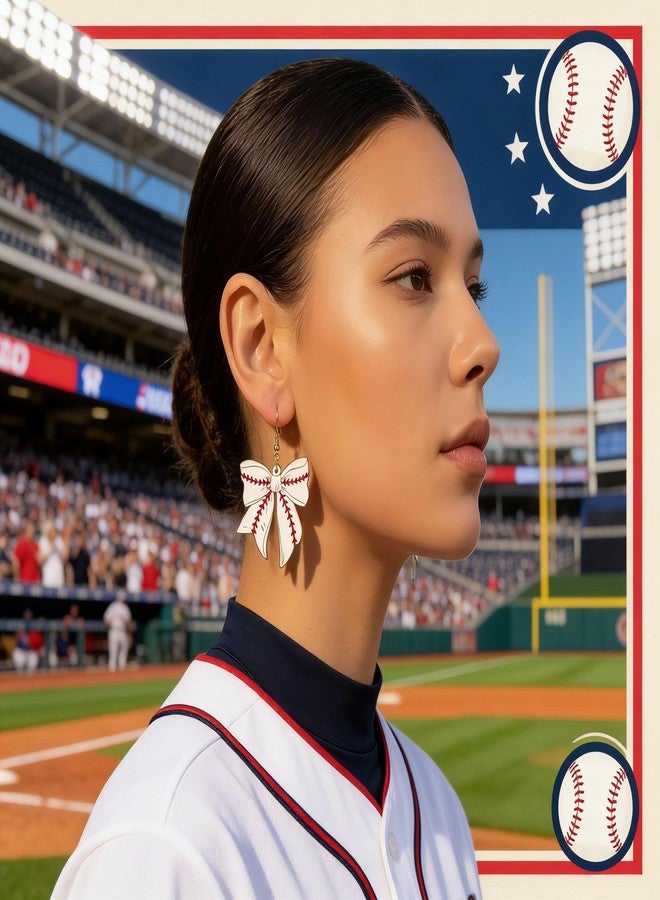 Frodete Football Earrings for Women Baseball Acrylic Bow Dangle Football Shape Game Day Outfits Sports Fan Jewelry Gifts - Image 2