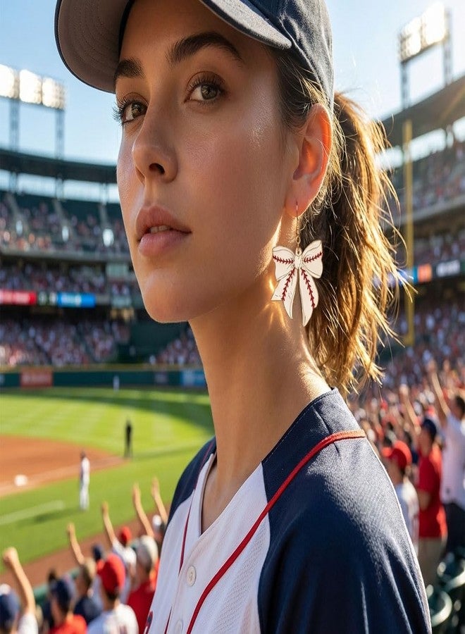 Frodete Football Earrings for Women Baseball Acrylic Bow Dangle Football Shape Game Day Outfits Sports Fan Jewelry Gifts - Image 3