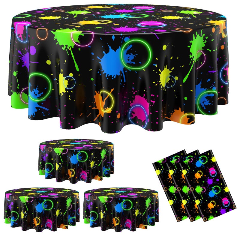 اودين مجموعة أودين من 6 قطع من مفارش طاولات حفلات النيون، دائرية الشكل 84 بوصة، مصنوعة من البلاستيك للاستخدام مرة واحدة، تتوهج في الظلام، مثالية لحفلات أعياد الميلاد وحفلات استقبال المولود الجديد. - Image 1