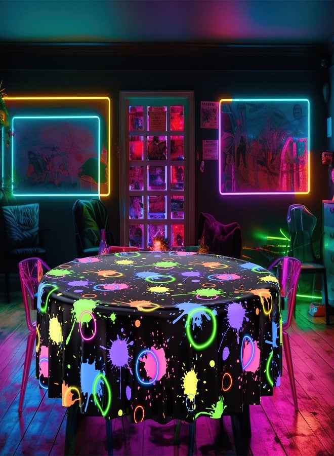 اودين مجموعة أودين من 6 قطع من مفارش طاولات حفلات النيون، دائرية الشكل 84 بوصة، مصنوعة من البلاستيك للاستخدام مرة واحدة، تتوهج في الظلام، مثالية لحفلات أعياد الميلاد وحفلات استقبال المولود الجديد. - Image 4