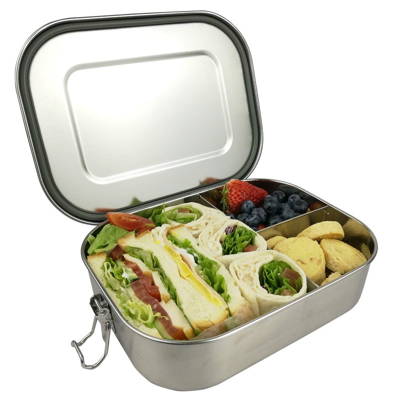 UPTRUST Leak Proof Stainless Steel Bento Lunch Container, (47OZ/1400ML) Metal Bento Lunch Box for Kids or Adults, 3 Compartment Packing Box for Work Lunch - Image 2