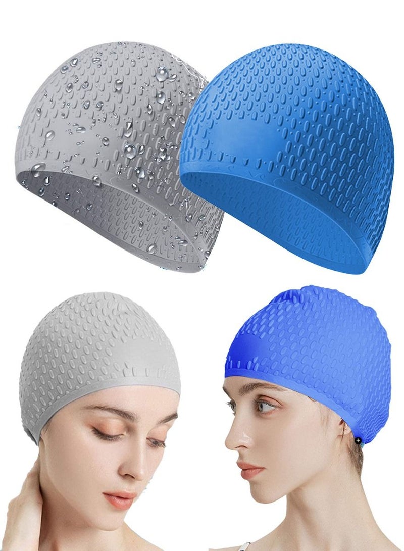 ISHWAZ Pack Of 2 Silicone Swim Cap, 3D Ergonomic Beautiful Design for Men, Girls, Ideal for Curly Short Medium Long Hair, Protects Hair from Chlorine, Bacteria, Sand in the Water, Odorless And Comfortable  - Image 1