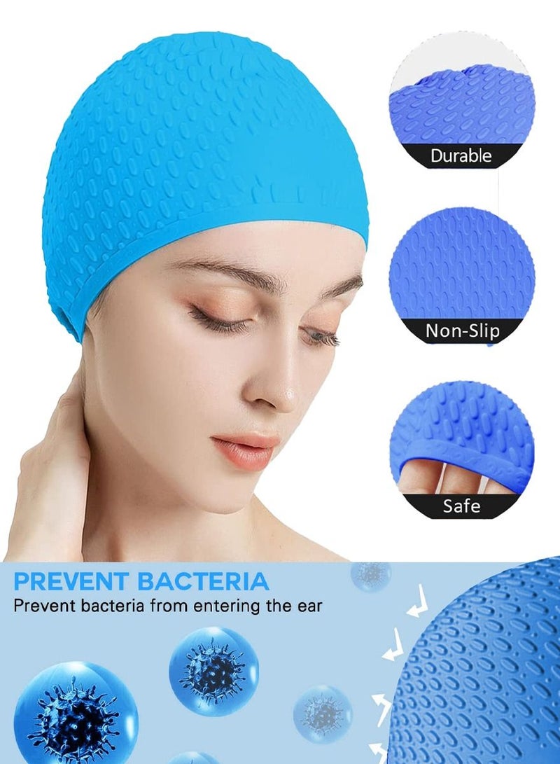 ISHWAZ Pack Of 2 Silicone Swim Cap, 3D Ergonomic Beautiful Design for Men, Girls, Ideal for Curly Short Medium Long Hair, Protects Hair from Chlorine, Bacteria, Sand in the Water, Odorless And Comfortable  - Image 4