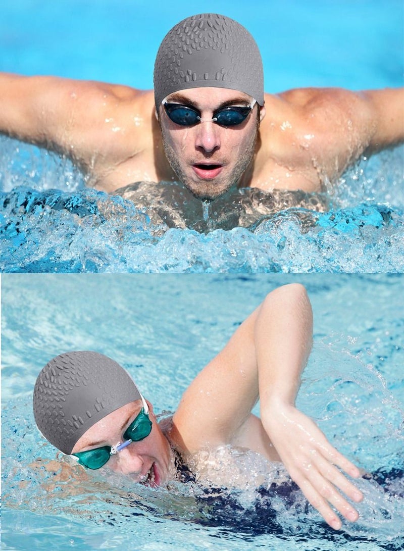 ISHWAZ Pack Of 2 Silicone Swim Cap, 3D Ergonomic Beautiful Design for Men, Girls, Ideal for Curly Short Medium Long Hair, Protects Hair from Chlorine, Bacteria, Sand in the Water, Odorless And Comfortable  - Image 5