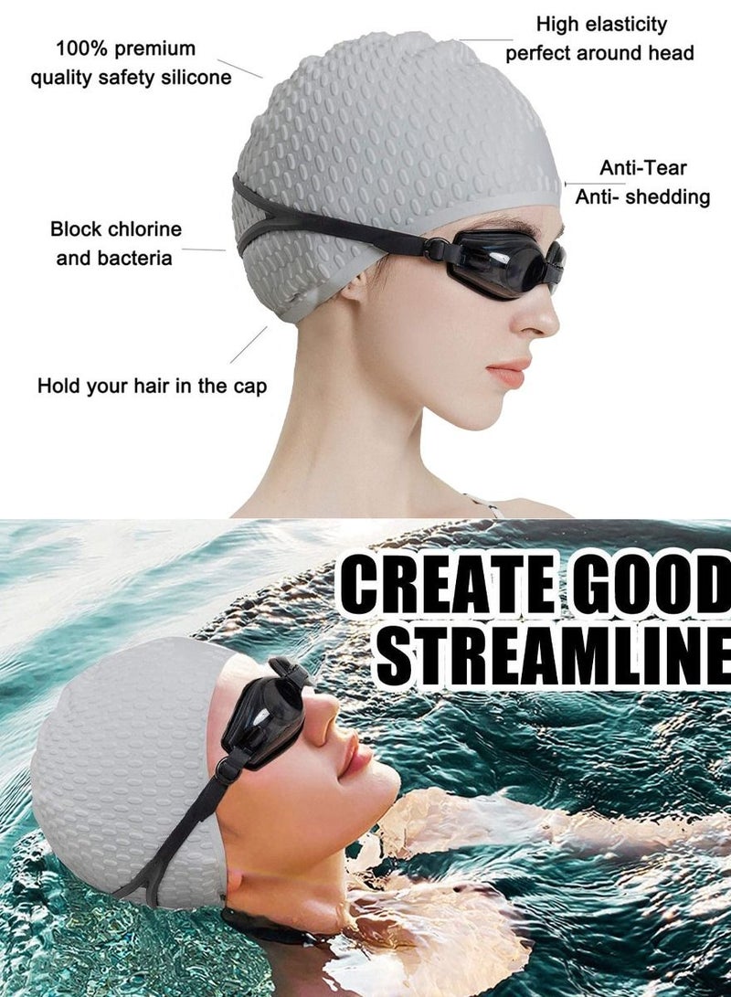 ISHWAZ Pack Of 2 Silicone Swim Cap, 3D Ergonomic Beautiful Design for Men, Girls, Ideal for Curly Short Medium Long Hair, Protects Hair from Chlorine, Bacteria, Sand in the Water, Odorless And Comfortable  - Image 3