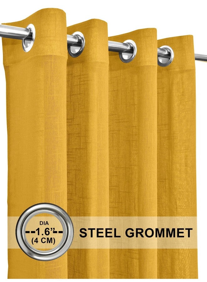 THE LINEN COMPANY Cotton Linen Solid Long Door Curtain Set with Steel Eyelet Rings- 4.5 x 9 Feet (Set of 2 -Mustard) - Image 2