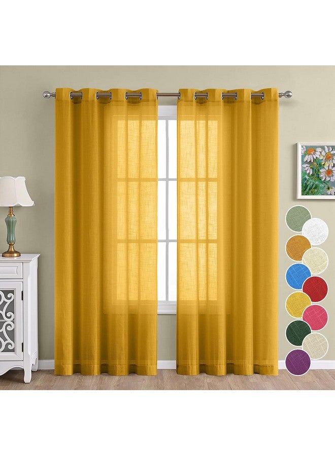 THE LINEN COMPANY Cotton Linen Solid Long Door Curtain Set with Steel Eyelet Rings- 4.5 x 9 Feet (Set of 2 -Mustard) - Image 1