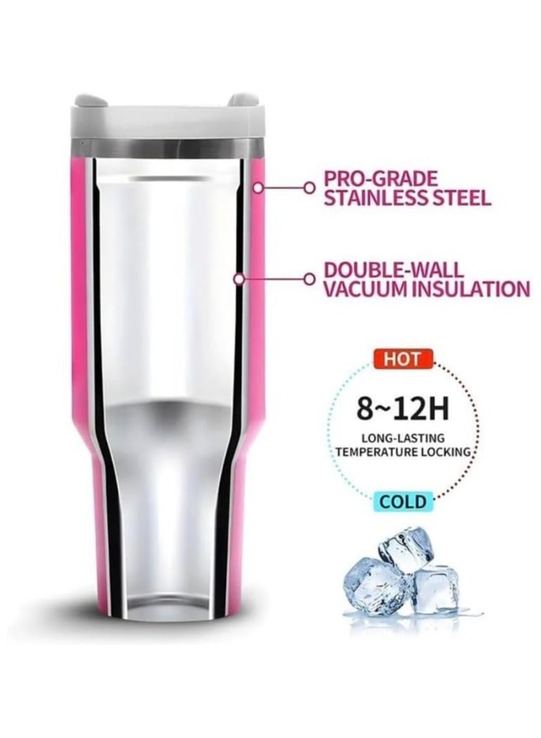 RIYAD GADGETS 1200ml Tumbler Leak-Proof Coffee Mug with Handle, Straw, and Stanley Cup-like Design Red embroidery - Image 2
