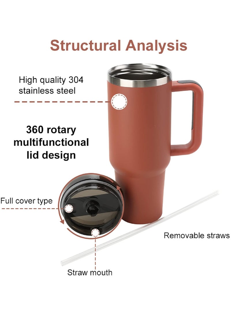 RIYAD GADGETS 1200ml Tumbler Leak-Proof Coffee Mug with Handle, Straw, and Stanley Cup-like Design Red embroidery - Image 3