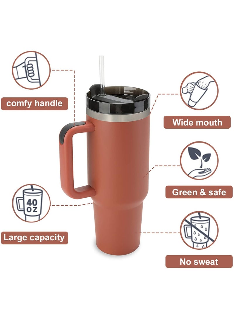 RIYAD GADGETS 1200ml Tumbler Leak-Proof Coffee Mug with Handle, Straw, and Stanley Cup-like Design Red embroidery - Image 4