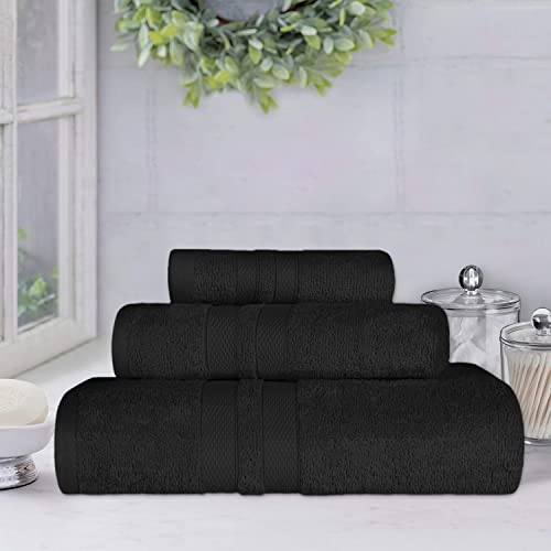 Superior Ultra-Soft 3-Piece Cotton Towel Set, Daily Use for Bathroom, Guest Room, Quick Dry, Set Includes 1 Bath Towel, 1 Hand Towel and 1 Washcloth, Essential Plush Towels for Home, Black - Image 2