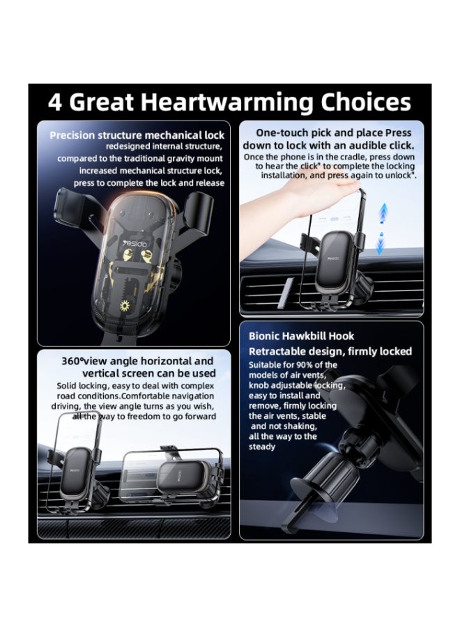 Yesido C247 360°View Angle Horizontal And Vertical Mechanical Tight Lock Cross-screen Gravity Phone Holder - Image 3