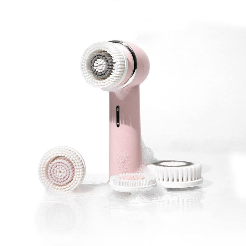 Vanity Planet Raedia 20 Facial Cleansing Brush 4 Interchangeable Brush Heads Pink  Daily Cleansing Face Exfoliator for Glowing  Acne Prone Skin  Lightweight Silicone WaterResistant Body Brush