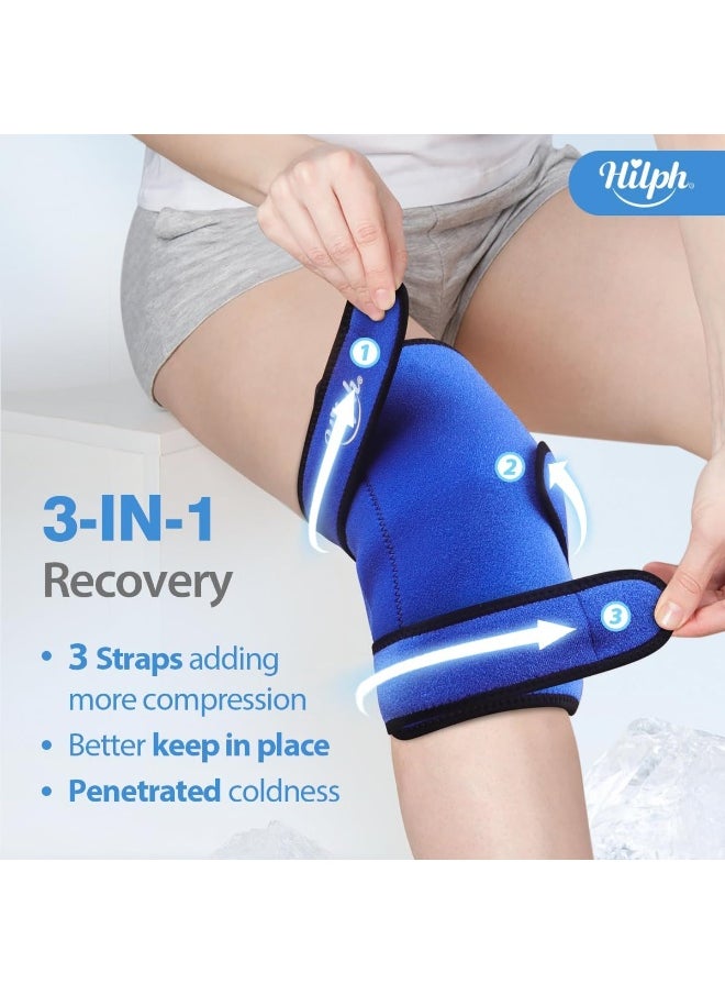 Hilph Large Knee Ice Pack Wrap For Replacement Surgery And Meniscus Tear, Reusable Hot Cold Compression Knee Wrap With 2 Gel Cold Packs Around Entire Knee For Pain Relief, Acl, Swelling, Blue  - Image 4