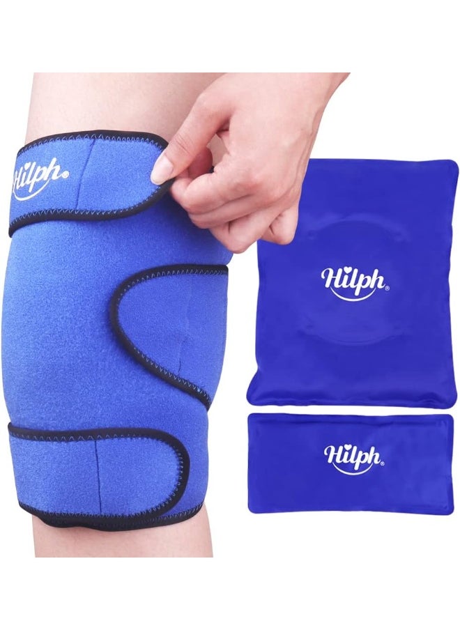 Hilph Large Knee Ice Pack Wrap For Replacement Surgery And Meniscus Tear, Reusable Hot Cold Compression Knee Wrap With 2 Gel Cold Packs Around Entire Knee For Pain Relief, Acl, Swelling, Blue  - Image 1