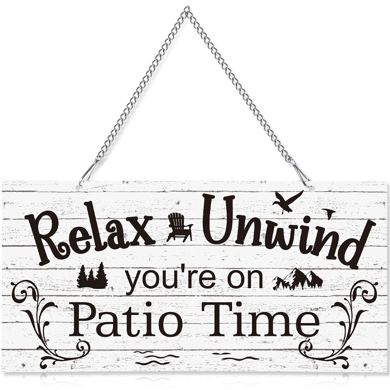 Hotop Outdoor Patio Sign Decoration Metal Patio Signs Decor for Backyard Porch Wall Art Balcony Gazebo Accessories Relax Placard for Summer Outside Decorations(10 x 5",White) - Image 1