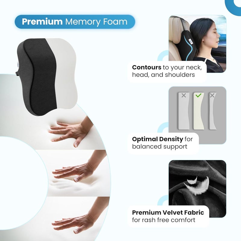 Radiant Memory Foam Car Neck Rest Pillow, Ultrasoft Car Pillow for Comfortable Car Rides, Relieves Neck Pain, Hi-Per Foam Head Rest Pillow with Washable Velvet Cover - Image 3