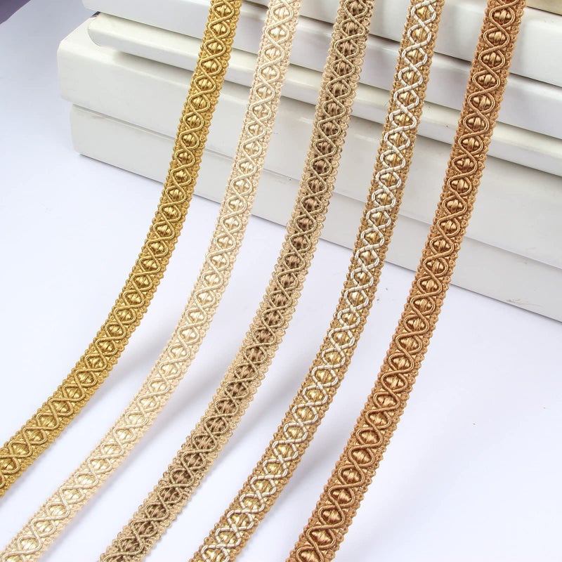 Hedonghexi Gimp Braid Fabric Trim - 0.59 Inch / 5 Yards, Gold Silver, Upholstery, Polyester, DIY Crafts, Costume, Home Decorative - Image 4