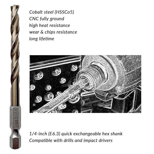 NordWolf 14-Piece Metric Cobalt Drill Bit Set for Stainless Steel & Hard Metals, with 1/4" Hex Shank for Quick Chucks & Impact Drivers, Sizes 1.5mm to 10.0mm in Storage Case - Image 3