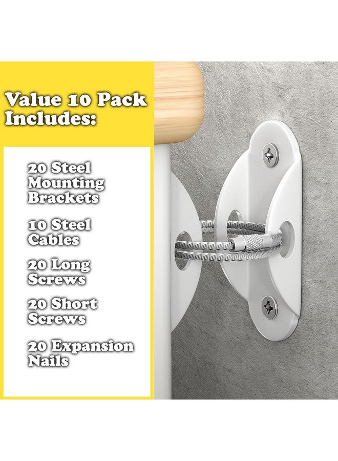 Heavy-Duty Furniture Anchors for Baby & Pet Safety - 10 Pack, Earthquake-Proof White Straps, Easy Installation - Image 2