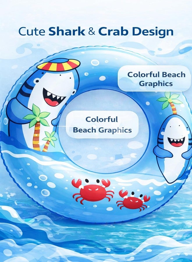 SOLDTRUE Summer Shark Kids Inflatable Swim Ring, Blue Shark Pool Float Tube Swimming Pool Shark Float Tube for Kids (70 cm.)(1 Pcs) - Image 2