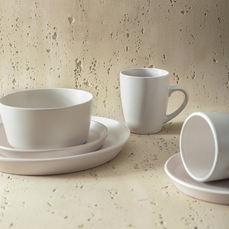 Stone Lain Albie Stoneware 16 Piece Modern Dinnerware Set, Plates and Bowls Sets, Service for 4, White Speckled, Microwave & Dishwasher Safe - Image 4