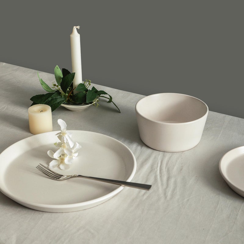 Stone Lain Albie Stoneware 16 Piece Modern Dinnerware Set, Plates and Bowls Sets, Service for 4, White Speckled, Microwave & Dishwasher Safe - Image 3