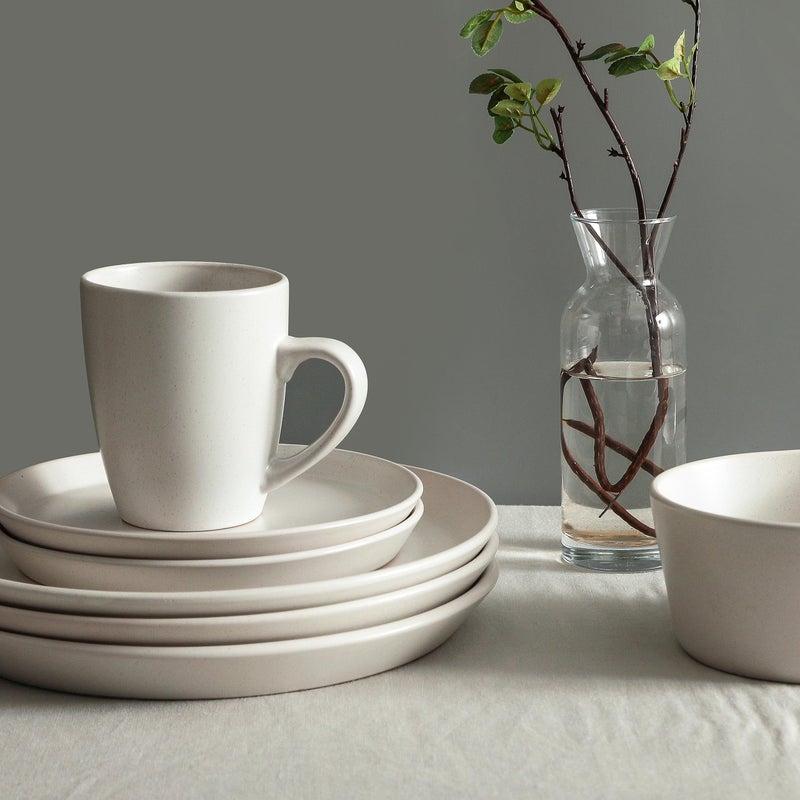 Stone Lain Albie Stoneware 16 Piece Modern Dinnerware Set, Plates and Bowls Sets, Service for 4, White Speckled, Microwave & Dishwasher Safe - Image 2